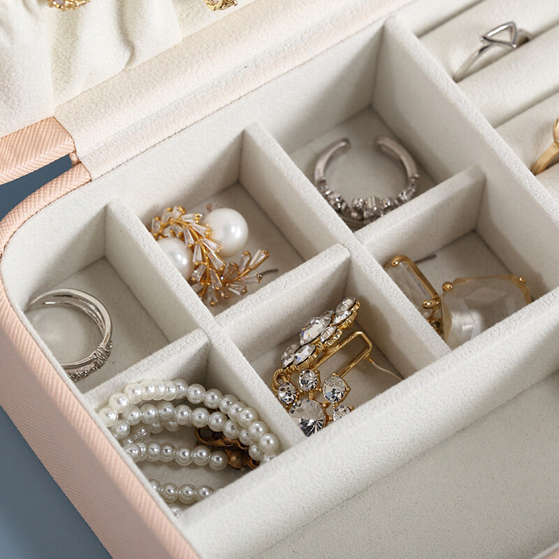 Caja de almacenamiento de joyas de cuero Pu, soporte de exhibición de anillo, pendientes, collar, pulsera, funda abatible, organizador multiusos portátil