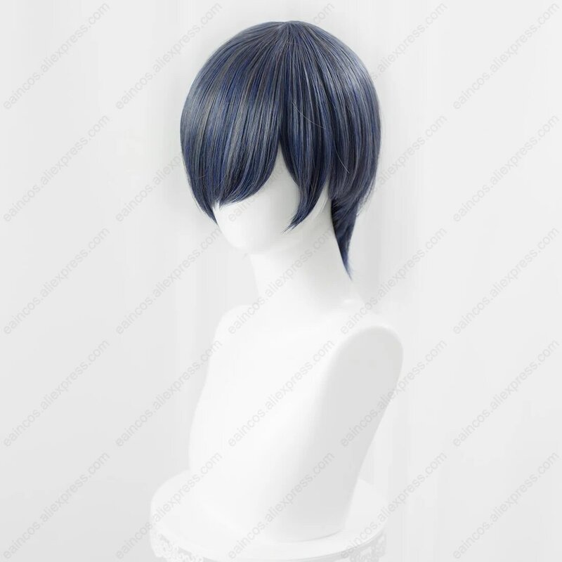 Парик для косплея с изображением персонажа аниме, термостойкие синтетические короткие волосы небесно-голубого и серого цвета, 30 см