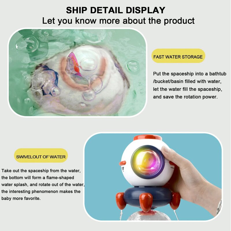 Spaceship Babies Bath Toy Electric Rotating Sprinkler Toy With Colorful Lights Toddlers Swimming Pool Toys For Kids Toddlers