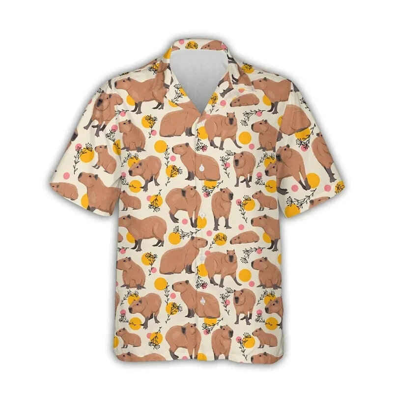 Vintage 3D Animal Capybara Print Shirts Men Hydrochoerus Hydrochaeris Graphic Short Shirts Cute Streetwear Shirts & Blouses Tops