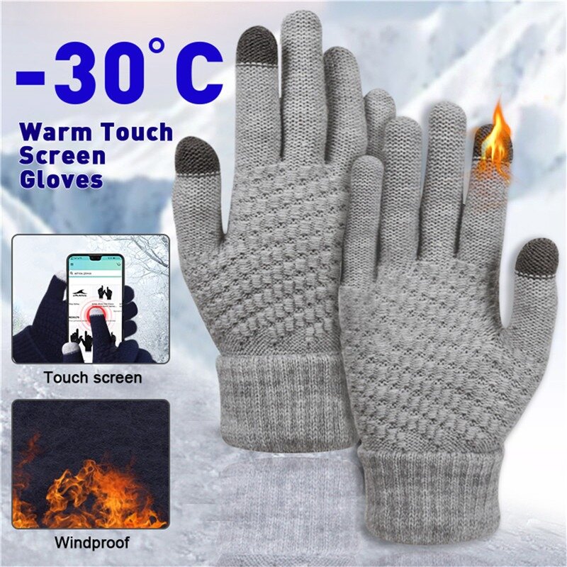 Winter Wol Warme Gebreide Handschoen Mobiele Telefoon Touchscreen Gebreide Handschoenen Volledige Vinger Guantes Vrouwelijke Gehaakte Handschoen Voor Mannen Vrouwen