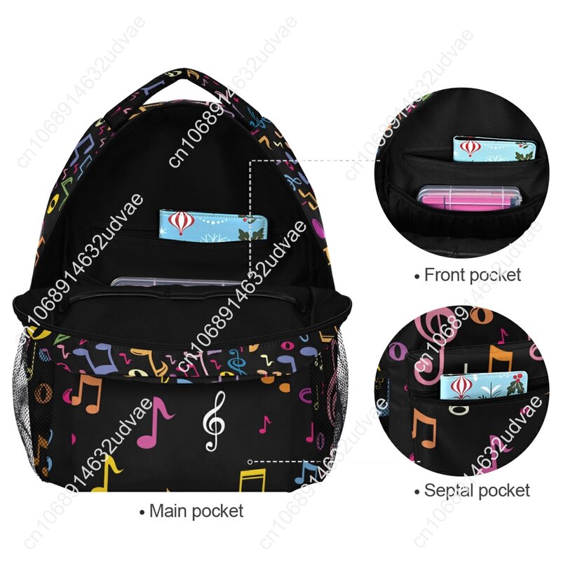 2022 New Music Note Print Backpack Students School Bag Boys Girls Kids Black Rucksack Men Women Teens Travel Knapsack