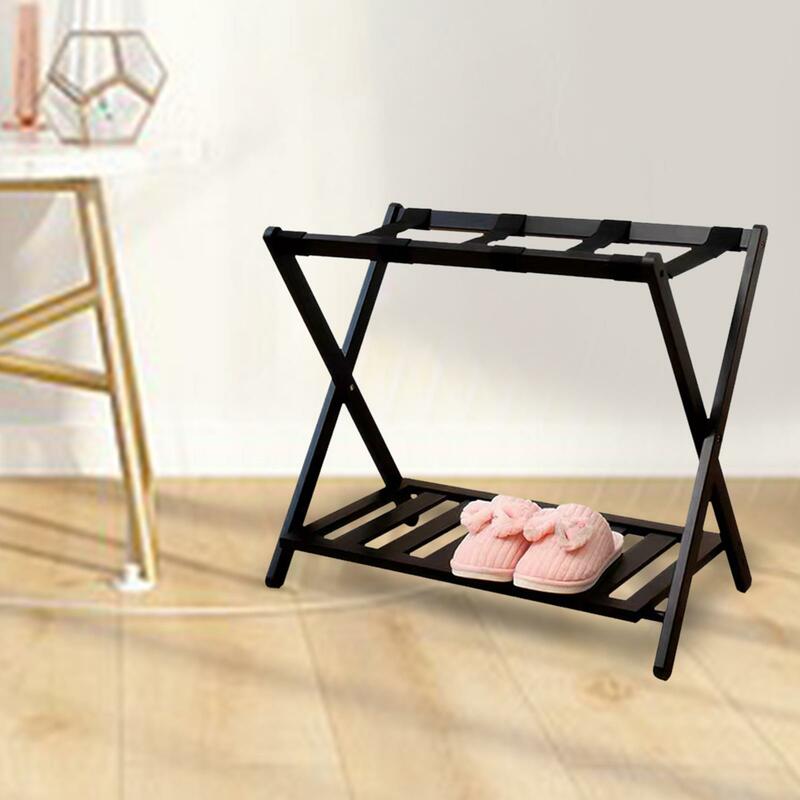 Luggage Rack Extra Wide with Shoes Shelf Suitcase Stand for Bedroom Travel Furniture