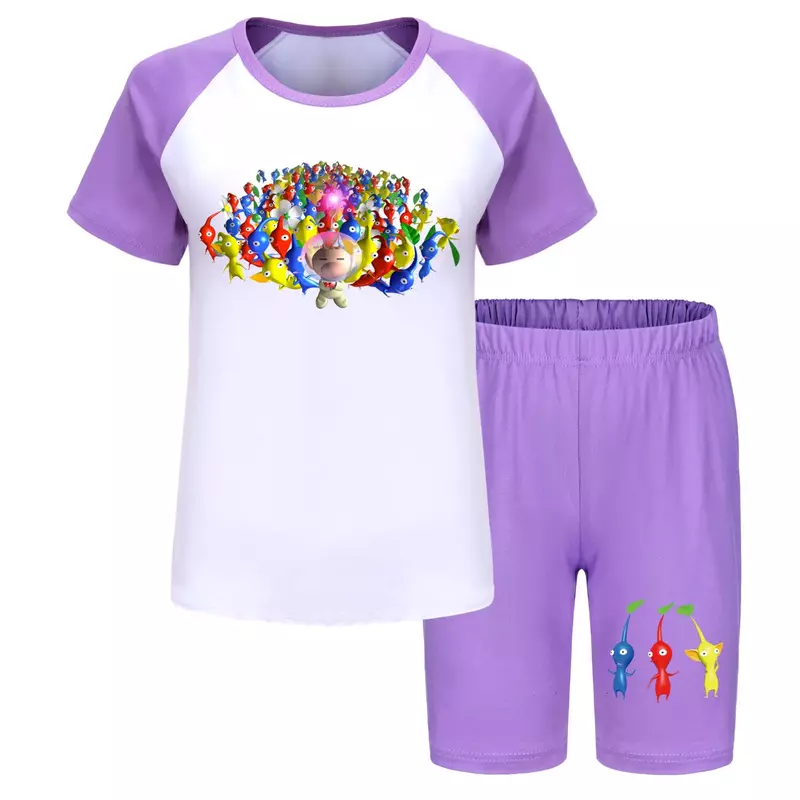 2024 Game Pikmin Clothes Kids Summer Short Sleeve Tshirt Shorts 2pcs Set Toddler Girls Casual Pijama Sets Boys Leisure Sleepwear