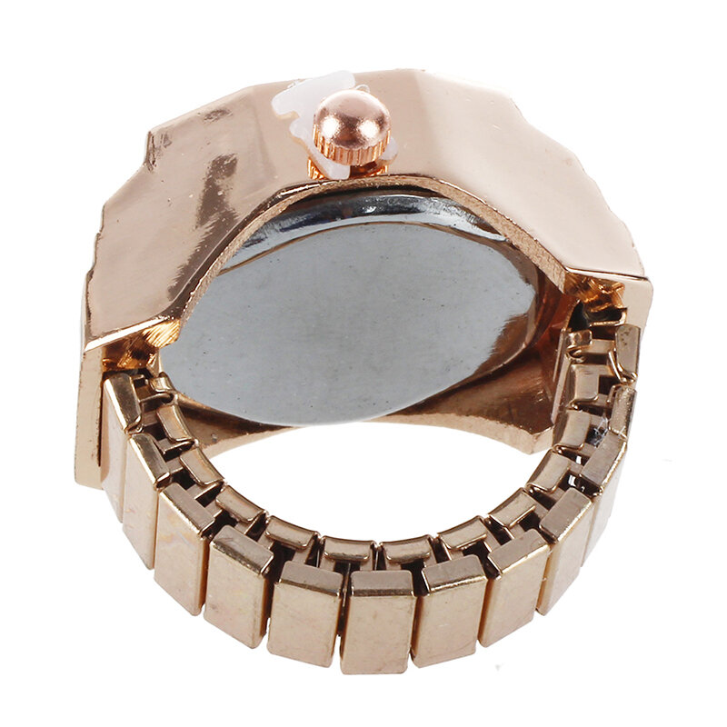 Kwadratowa tarcza świecące kryształy dekoracyjna elastyczna opaska zegarek w pierścionku miedziany ton dla pani