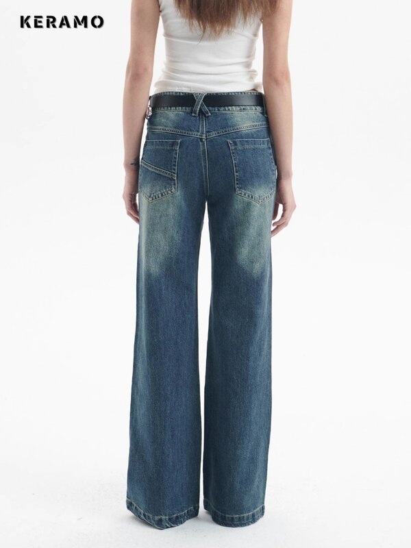 Damskie Y2K szerokie nogawki luźne jeansowe spodnie 2000s moda na co dzień spodnie Vintage kobiety główna ulica proste dżinsy Retro z wysokim stanem