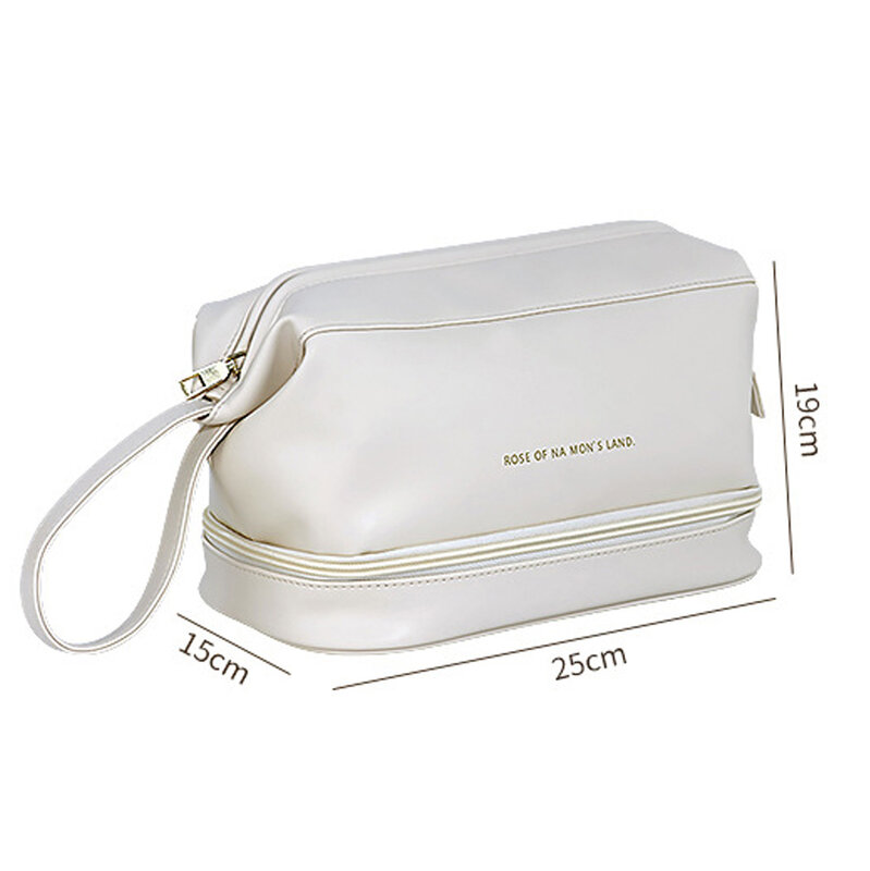Waterproof PU Travel Zipper Portable Makeup Bag Toiletries Storage Organizer Multi-function Double Layer Thicken Cosmetic Bag
