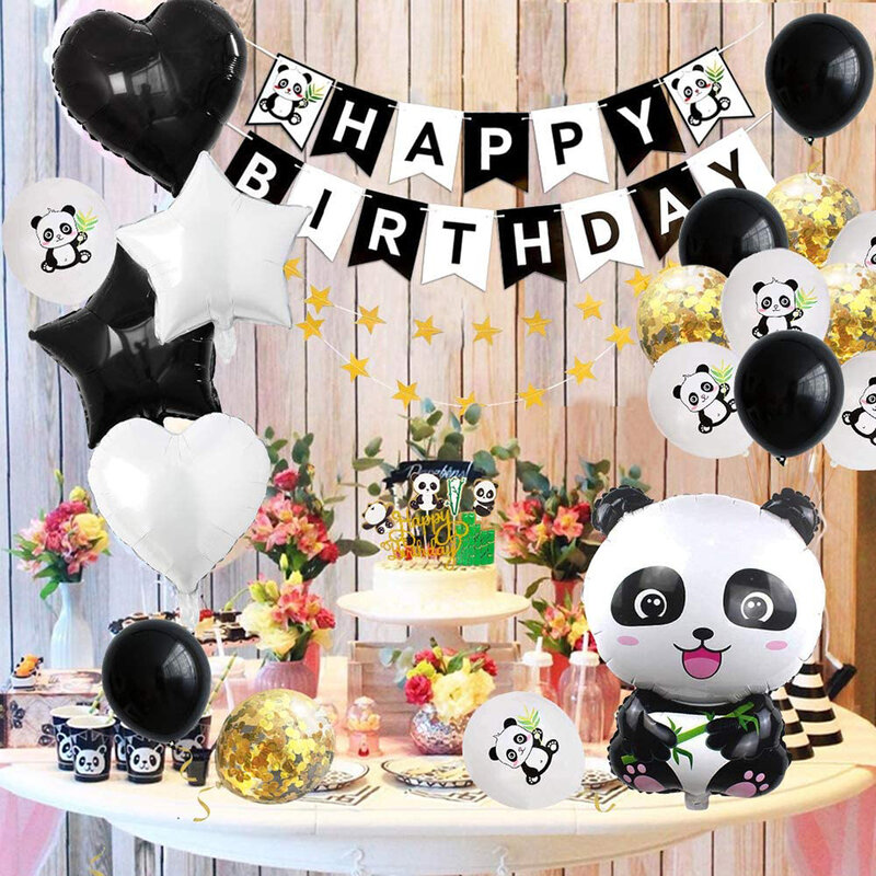 Dekorasi Balon Ulang Tahun Anak Perempuan 1-9 Tahun Dekorasi Pesta Ulang Tahun Panda Perlengkapan Pengungkapan Jender Baby Shower Anak Laki-laki Balon Panda