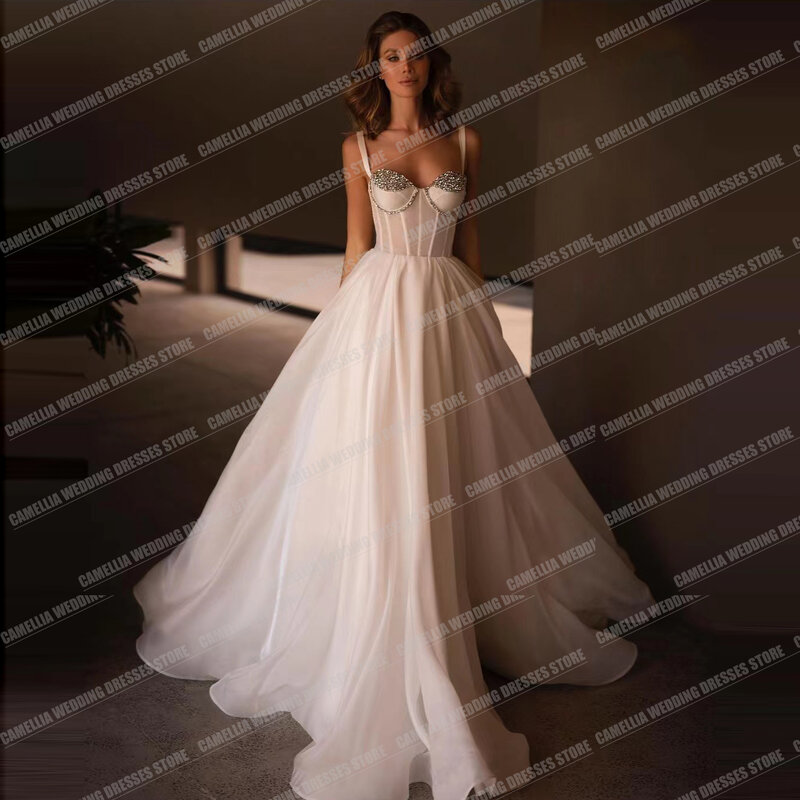 Luxus eine Linie Brautkleider für Frauen sexy rücken freie Glitzer Schatz formelle Prinzessin Party Brautkleider Vestidos Para Mujer