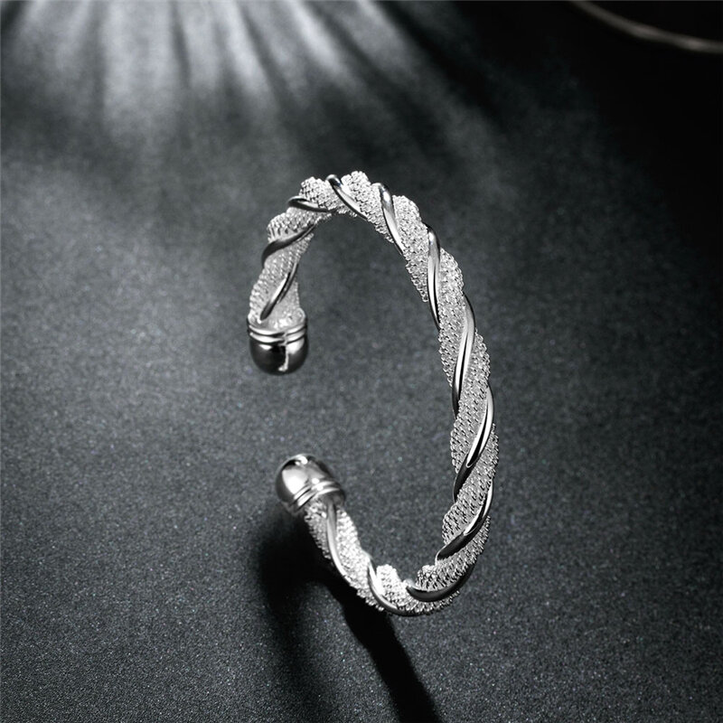 925 Sterling Silver Wide Braided Bangle Bracelet para Mulheres, Jóias De Casamento De Luxo, Qualidade, Jóias Finas, Atacado, Frete Grátis