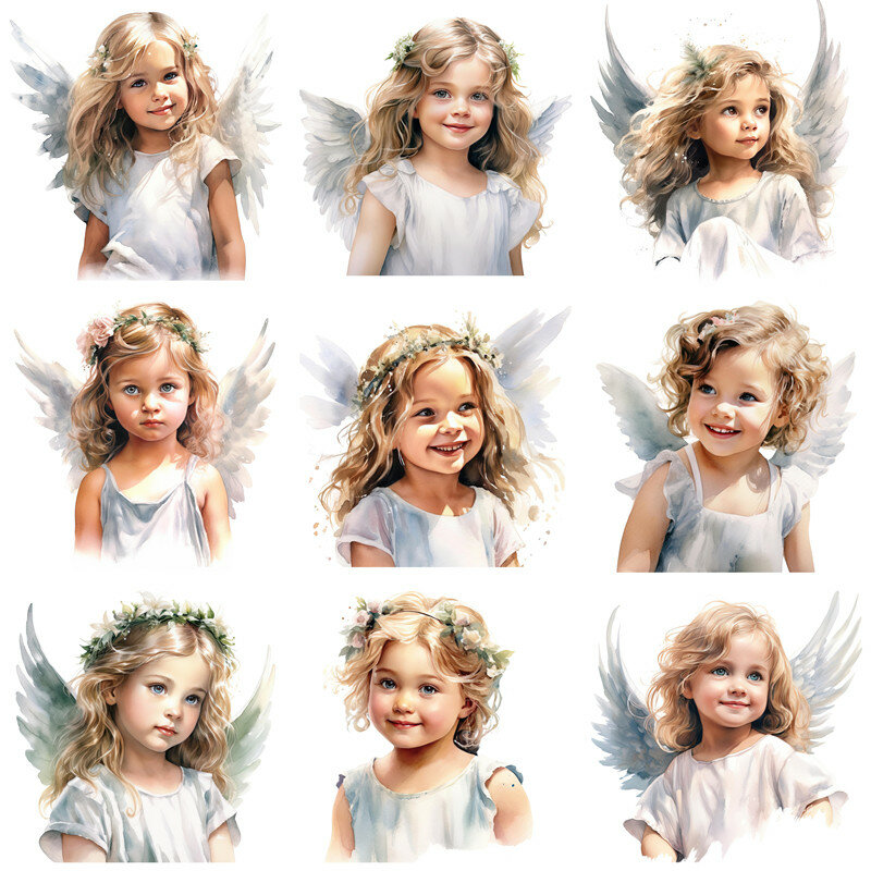 Etiqueta da menina do anjo para scrapbooking, adesivos decorativos, diy, ofício, álbum, junk journal, 9 pcs/pack