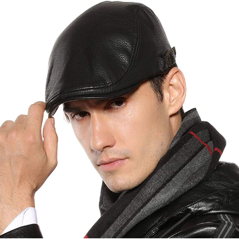 Mężczyźni klasyczny Vintage Pu skórzany Beret płaski czapka Gatsby gazeciarz jazdy bluszcz kapelusz
