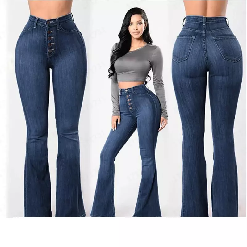 Jeans a gamba larga a vita alta da donna, pantaloni larghi e larghi fino al pavimento, gamba dritta sottile primavera ed estate