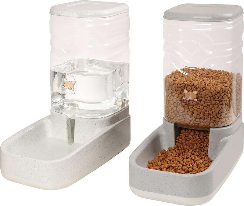 BalanceFrom confezione da 2 Dispenser automatico di cibo e acqua a gravità per cani e gatti 3.8L 1 gallone ciascuno, Set: 1x distributore d'acqua e 1x
