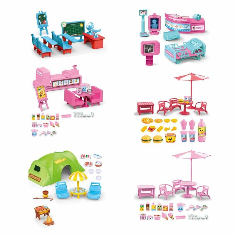Conjunto de móveis em miniatura para Doll House, Móveis em miniatura, Cadeira e Mesa, Sorvete e Alimentos, Hambúrguer, Decoração Hospitalar