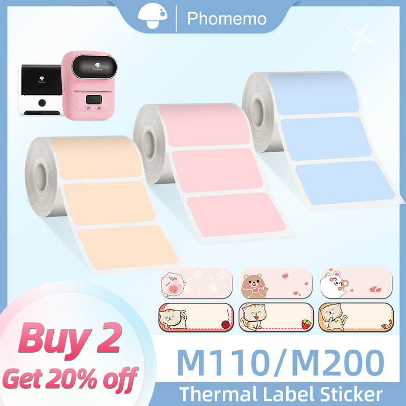 Бумажные многофункциональные термоэтикетки Phomemo для принтера этикеток M110 M200 M220, клейкая бумага, круглая квадратная фотобумага