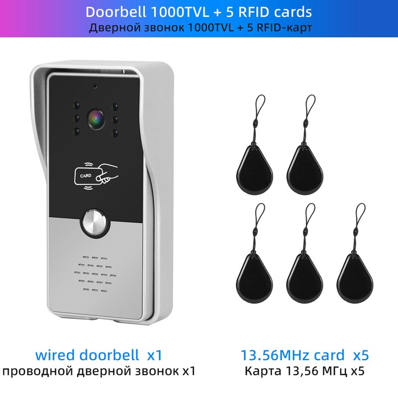 Indomita Bel Pintu Berkabel Luar Ruangan Panel Panggilan Jalan Sinyal Analog 1000TVL RFID 13.56MHz Buka Kunci Interkom Video 4 Sambungan Kawat