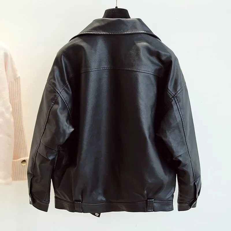 Casaco de couro PU feminino, jaqueta preta, vento BF, outwear curto acolchoado, top de motocicleta, maré feminina, alta qualidade, novo, outono, inverno, 2022