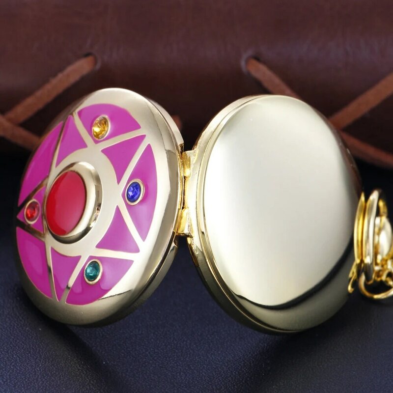 Gold Exquisite Girl Magic Quartz Pocket Watch Five Star Gem Fob Chain Clock Men's Children's Necklace Pendant Gift