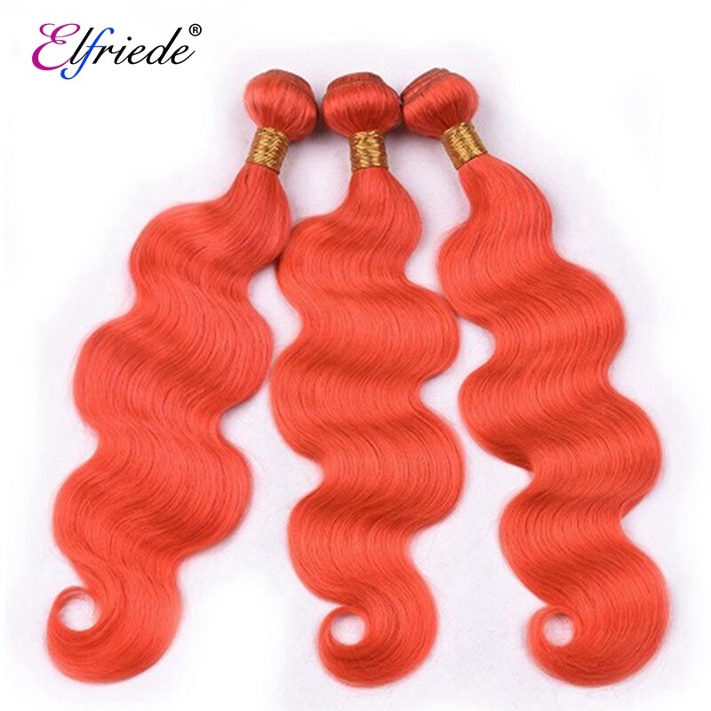 Elfriede-Bundles de cheveux humains colorés Body Wave, Extensions de cheveux 100% humains, Trames de cheveux brésiliens, Rouge orange, Offres en lots de 3/4