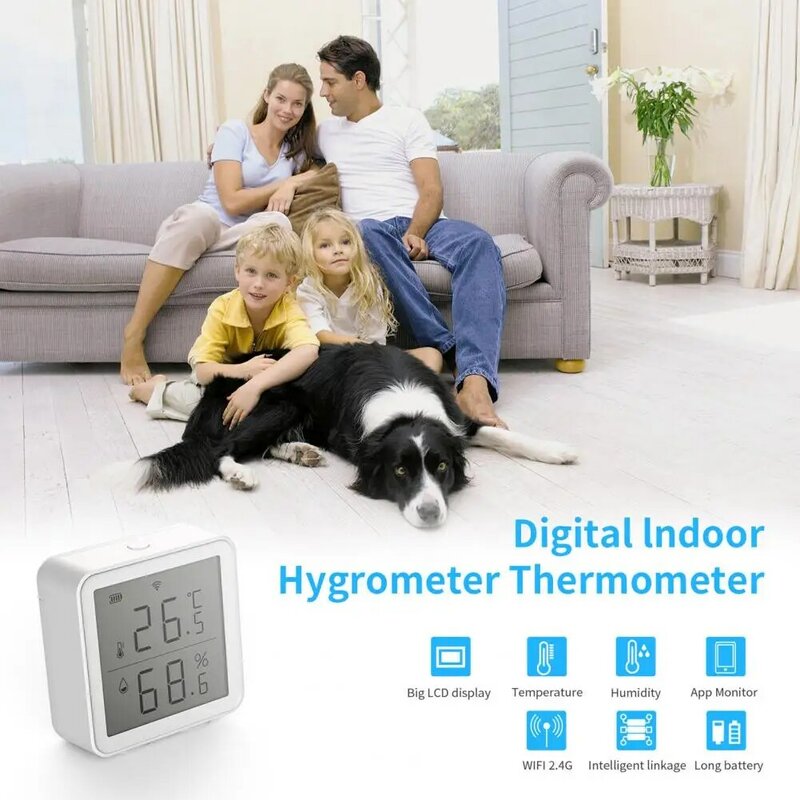 Wifi Smart Temperature And Humidity Sensor With LCD Screen Digital Display Smart Thermometer Work With Alexa Google Home