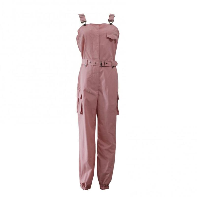 Dames Mouwloze Jumpsuit Overall Pocket Fashion Zakken Blet Enkelgebonden Lange Broek Jumpsuit