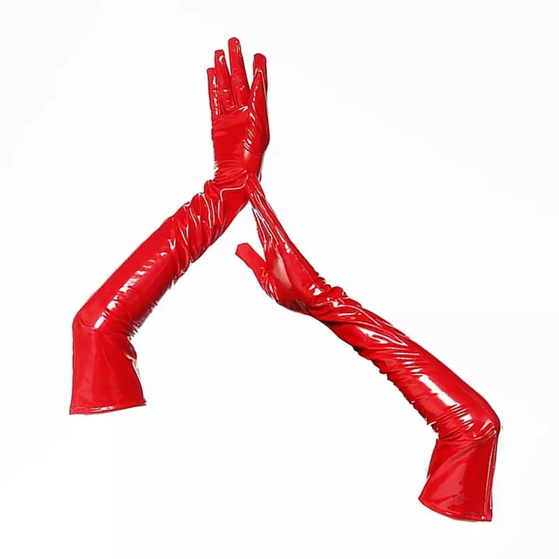 Women Sexy Faux Leather Gloves Wet Look PVC Shiny Latex Long Gloves Mitten Clubwear Cosplay Stage Costume Accessories