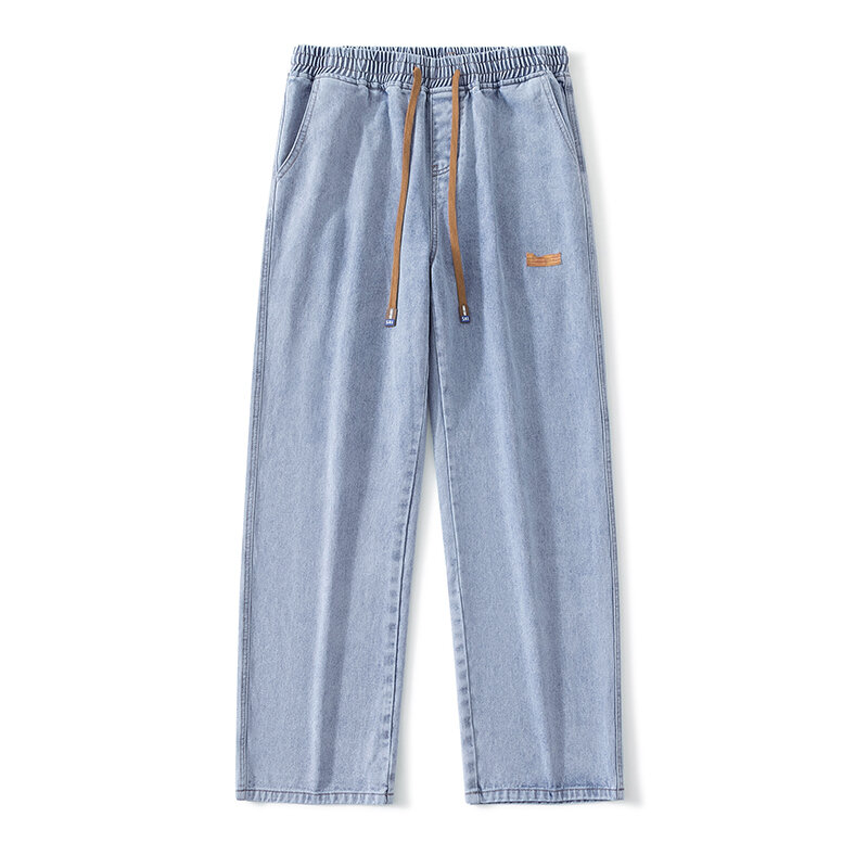 Wiosenne i jesienne nowe męskie jeansy luźne proste duże stocznie pracujące spodnie z szerokimi nogawkami moda na wszechstronne strzelanie uliczne męskie
