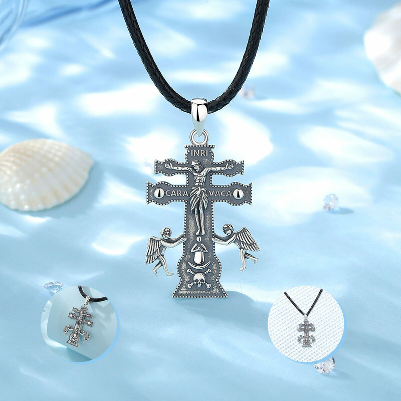 Caravaca-collar de plata de ley 925 con Cruz para hombre y mujer, joyería de cruz, colgante de personalidad cristiana, Ángel, regalo de banquete