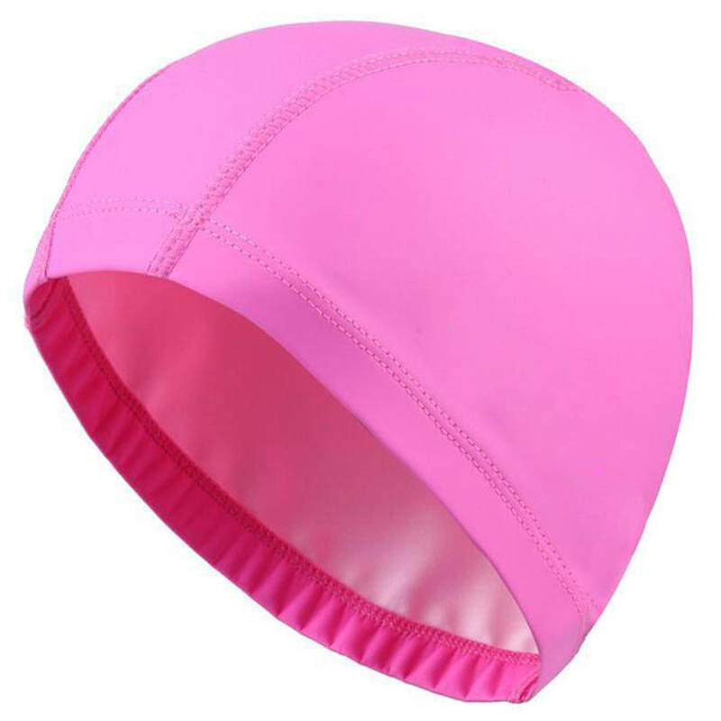 หมวกว่ายน้ำกีฬาผมยาวยืดหยุ่นกันน้ำผ้า PU ปกป้องหูผมยาวหมวกสระว่ายน้ำหมวกว่ายน้ำฟรีขนาดสำหรับผู้ชายและผู้หญิงสีทึบ