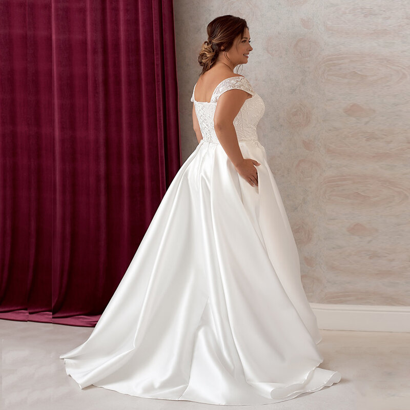 V-neck Lace-up Satin Trailing Plus Size Wedding Dresses for Wedding Banquet Party Prom Dresses