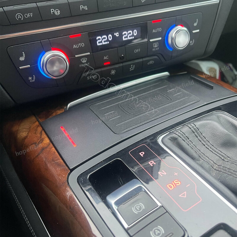 แผ่นชาร์จไร้สาย15W สำหรับ A6 Audi S6 C7 RS6 S7 RS7 2011-2018ที่ชาร์จแบตเตอรี่โทรศัพท์ที่วางมือถือ USB ตัดการชาร์จอย่างรวดเร็ว