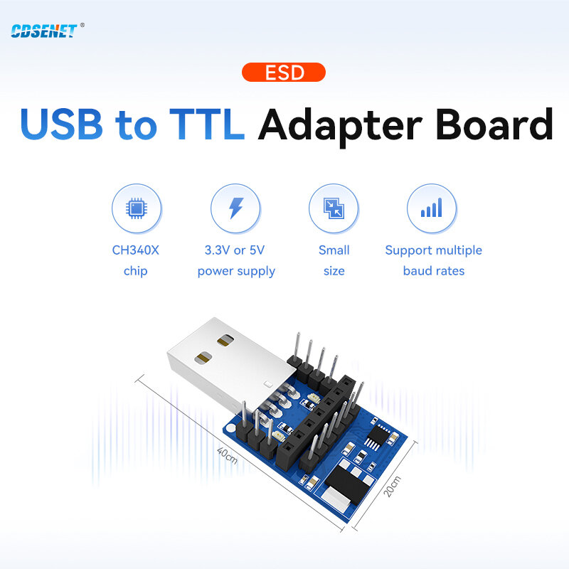 Adaptador de placa de prueba inalámbrica para Módulo de serie RF, cable USB UART CP2102 E15-USB-T2 CDSENET UART a TTL 3,3 V 5V, 2 uds./lote