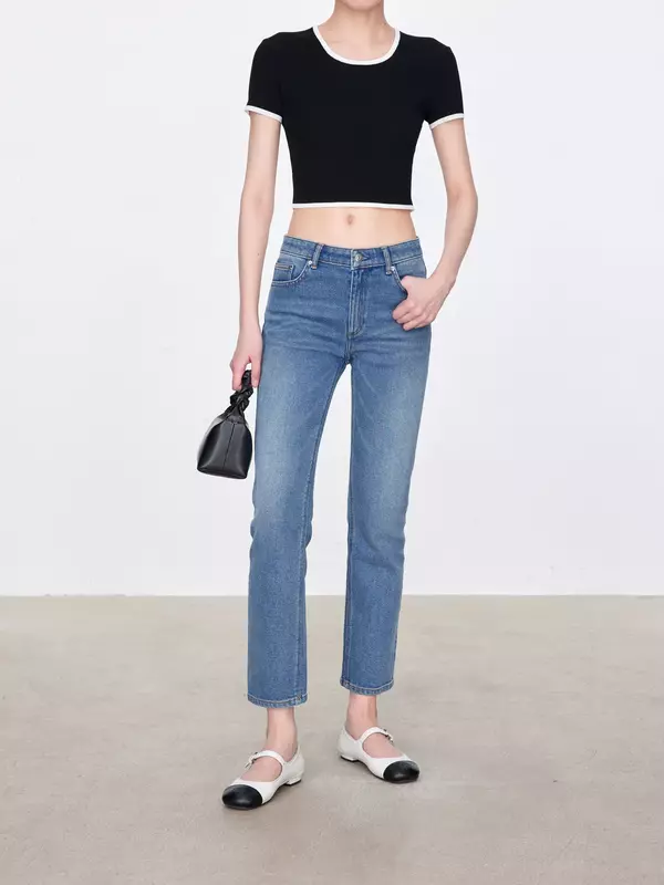 Calça jeans feminina com zíper de cintura alta, jeans até o tornozelo, combina com tudo, slim fit, primavera, verão, OL