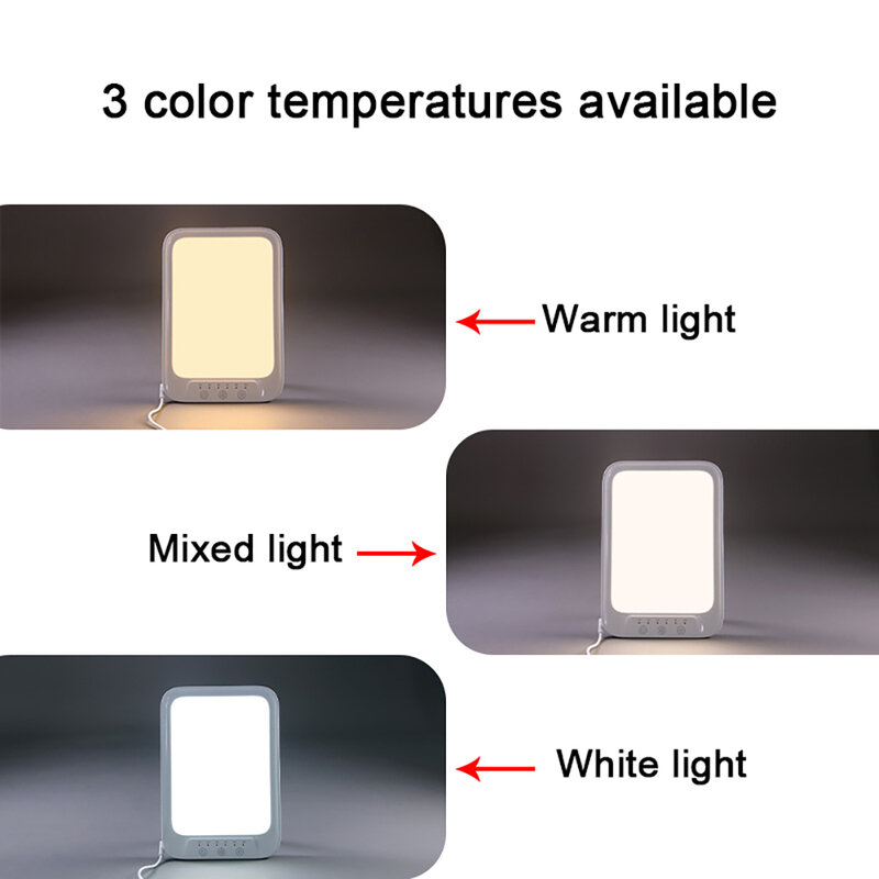 Lámpara LED de terapia sin UV, luz solar de atenuación de 10000Lux 5V con 10 niveles de brillo ajustables, 6 ajustes de temporizador para el hogar y la Oficina