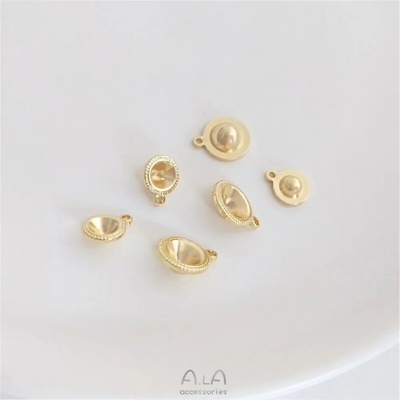 14K Gold Plated Round Lace Bead Cap Pendant DIY Sticky Pearl Diamond Cup Bead Holder Accessories Bracelet Earrings Pendant C101