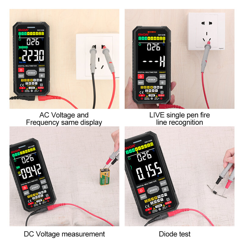 GVDA Digital Multimeter True RMS Auto Range NCV DC AC Voltage Tester Voltmeter Temperature Measure Smart Multitester Multimetro