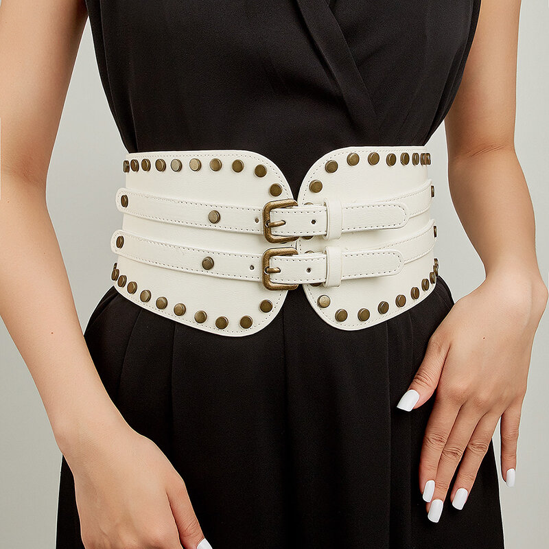 Rivetto donna Pu corsetto in pelle cintura in vita Punk medievale Vintage cintura Hip Hop abito gotico cintura corsetto a vita larga
