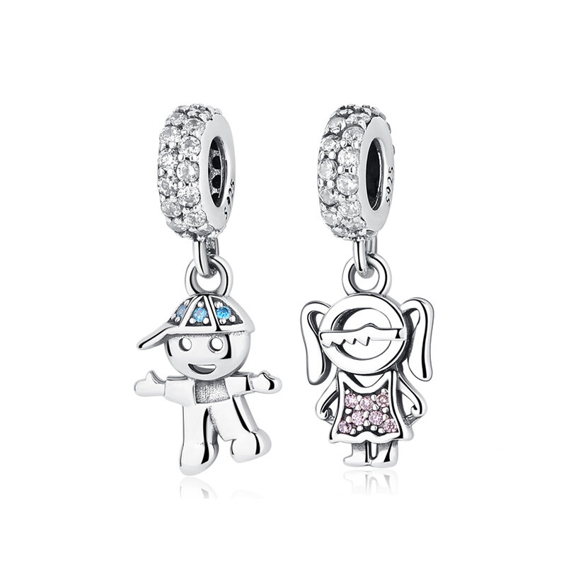 Original 925 Sterling Silver Charms Boy Girl Best Friend Pendant Beads Crystal Fit Pandora Bracelets Necklaces Women Diy Jewelry