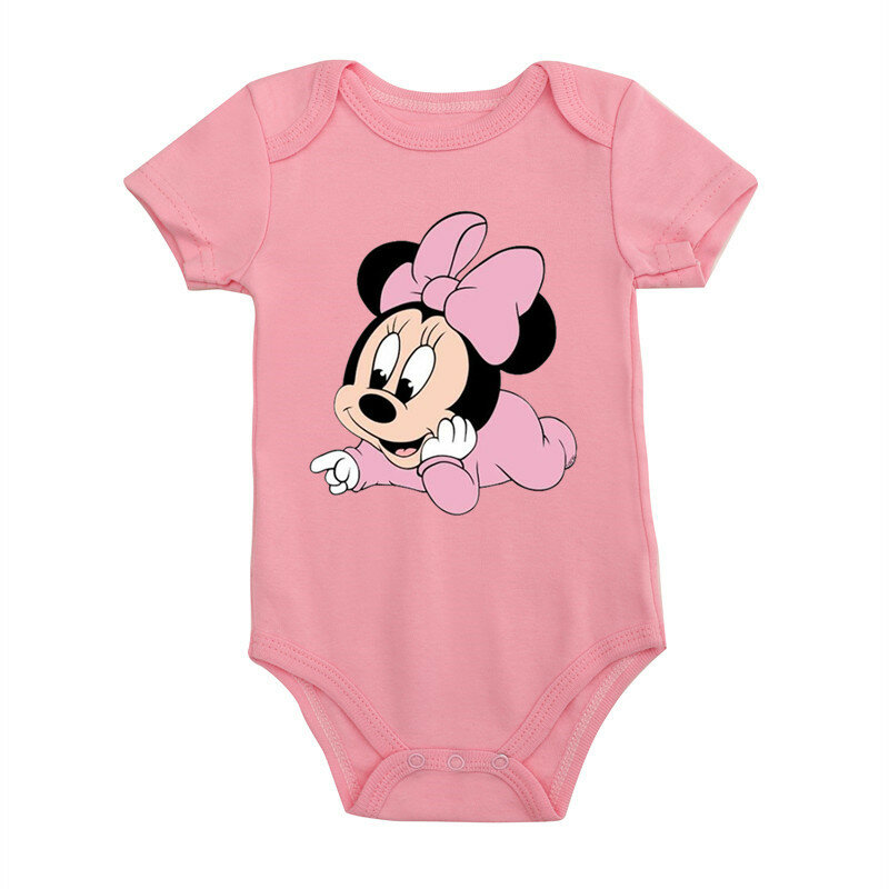 ผ้าฝ้ายเด็ก Minnie Mouse Romper Disney ความงามการ์ตูนทารกแรกเกิดเด็กผู้หญิงเสื้อผ้าแฟชั่นสไตล์หวานทารก Bodysuit