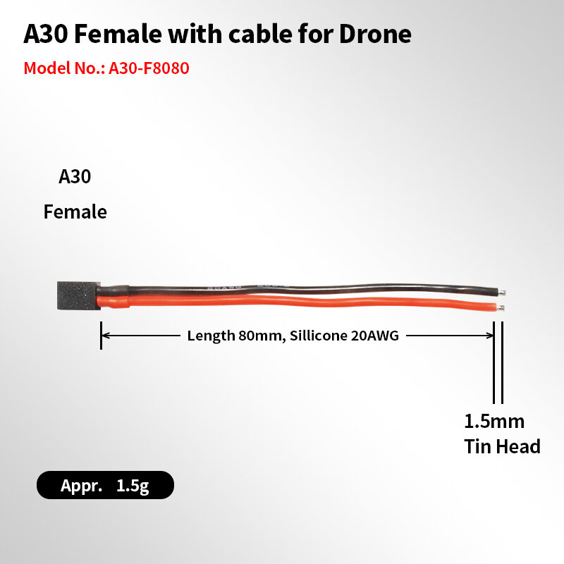 GNB kabel adaptor A30/BT2.0-PH2.0, untuk BT2.0 A30, colokan 1S baterai dengan 1.0mm konektor pisang Meteor65, 1S baterai 5/10/15/20 buah