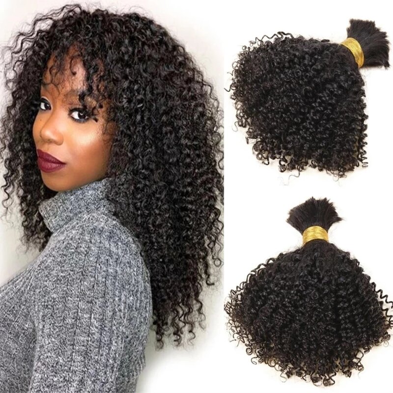 Kinky Curly Human Hair Bulk for Braiding More Mongolian Remy Human Crochet Braiding Hair Extension No Wefts For Women 10" to 30"