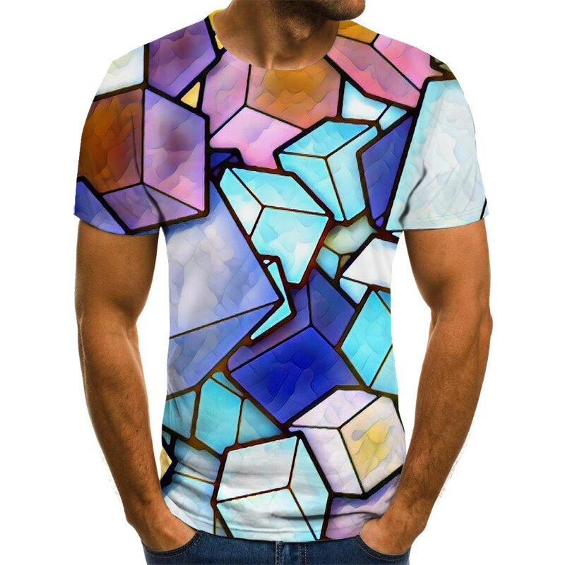 Camiseta con efecto 3D para hombre, camisa con patrón Visual, de gran tamaño, de manga corta, cuello redondo, a la moda, novedad de 2022