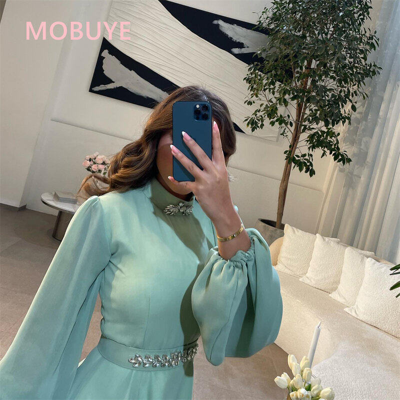 MOBUYE-vestido de baile com decote linha A feminino, manga completa, moda noturna, elegante vestido de festa, árabe, Dubai, 2020