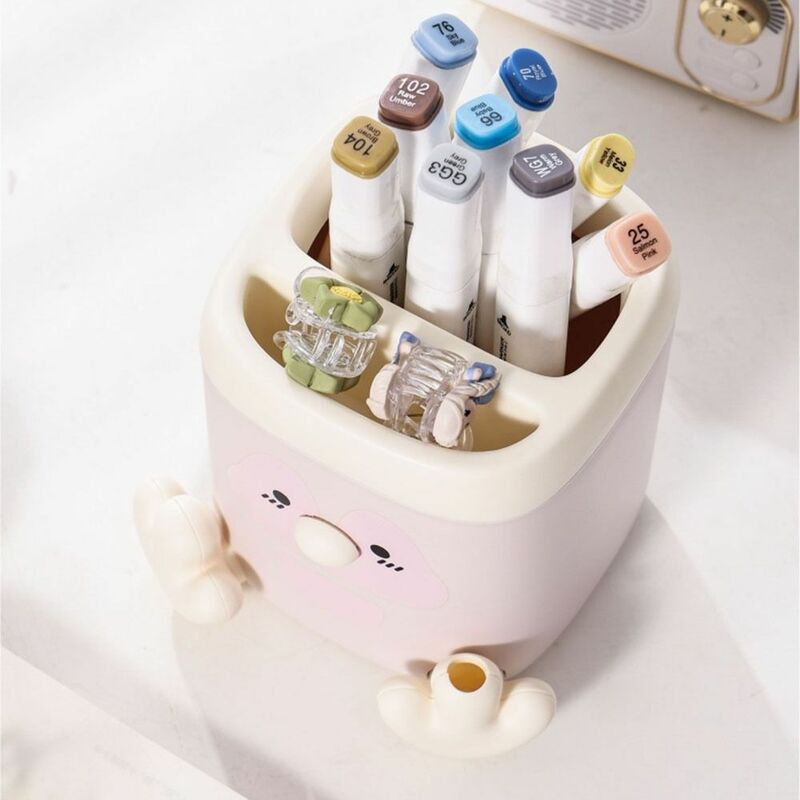 Contenedor de bolígrafos en forma de pingüino con afilador, papelería de escritorio exquisita de alta apariencia, Cosméticos de plástico divertidos, organizador de maquillaje