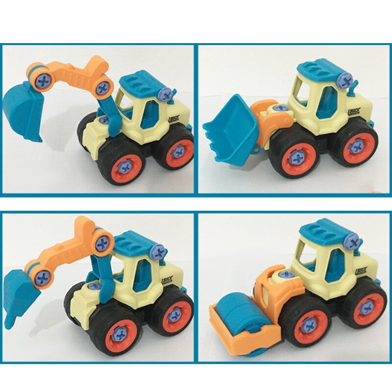 4 Stuks Moer Demontage Laden Engineering Truck Graafmachine Bulldozer Schroef Kinderen Creatief Gereedschap Onderwijs Speelgoed Auto