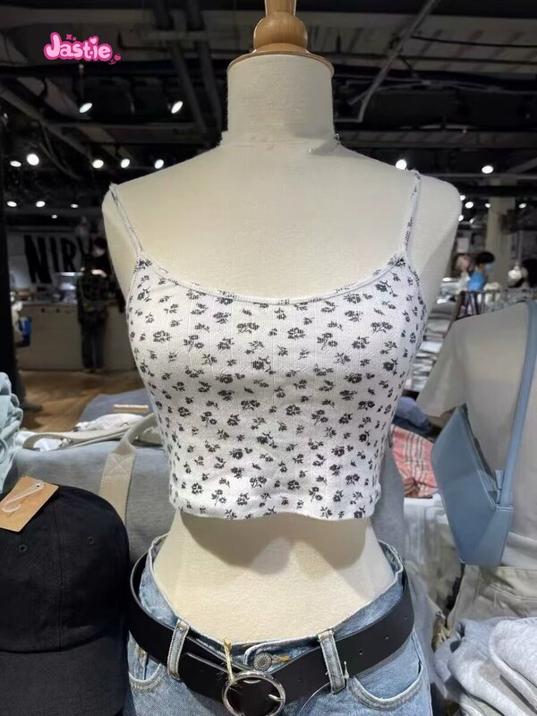 Kwiatowe nadruki Retro koszulka damska z wycięciami w kształcie oczka modna letnia koszulka bez rękawów na krótka kamizelka Y2K uliczne podkoszulki
