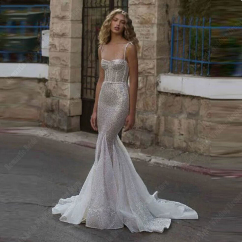 Exquisite Mermaid Wedding Dresses For Women Bright Tulle Bridal Gowns Mopping Length Sleeveless Princess Vestidos De Novias 2024