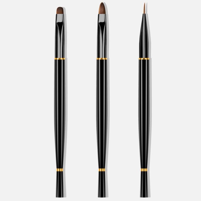 Nail Color Painting Pen 3 Pull Pen Set Black Rod Carving Brush Flower Hook Line Pen Nail Enhancement Tool Nail Art Brush Nails