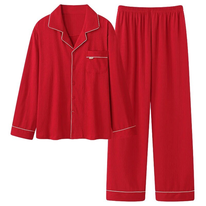 Autumn Pajama Set Male Modal Cotton Sleepwear Home Clothing Long Sleeves Spring Cardigan Tops + Long Pants Leisure Pyjamas Suit